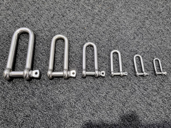 Stainless Steel Shackle - Deep Throat (Long dee) - (6 sizes)