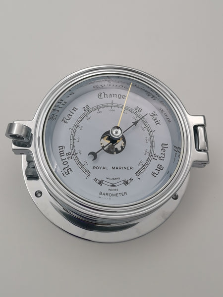 Chrome Plated Brass Barometer 75mm face, 116 base dia.